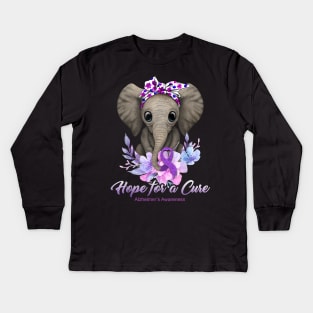 Hope for a Cure Flower Elephant Alzheimer's Awareness Kids Long Sleeve T-Shirt